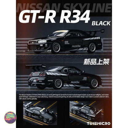 TimeMicro - Nissan Skyline GT-R R34 Black Toyo Tires Livery – 1:64 TimeMicro Diecast Model