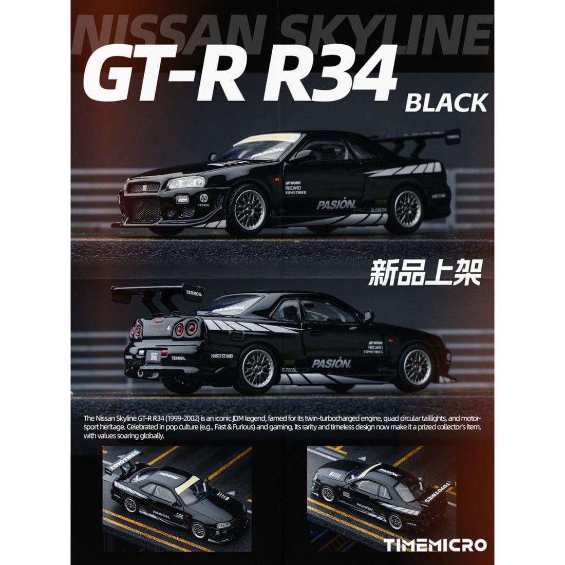 TimeMicro - Nissan Skyline GT-R R34 Black Toyo Tires Livery – 1:64 TimeMicro Diecast Model