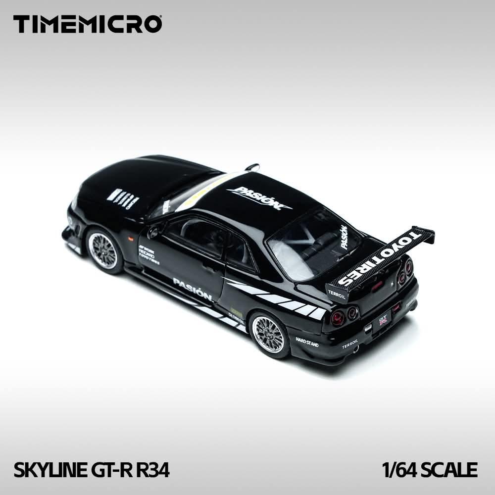 TimeMicro - Nissan Skyline GT-R R34 Black Toyo Tires Livery – 1:64 TimeMicro Diecast Model