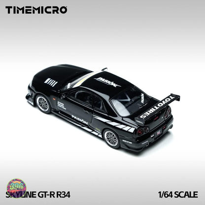 TimeMicro - Nissan Skyline GT-R R34 Black Toyo Tires Livery – 1:64 TimeMicro Diecast Model