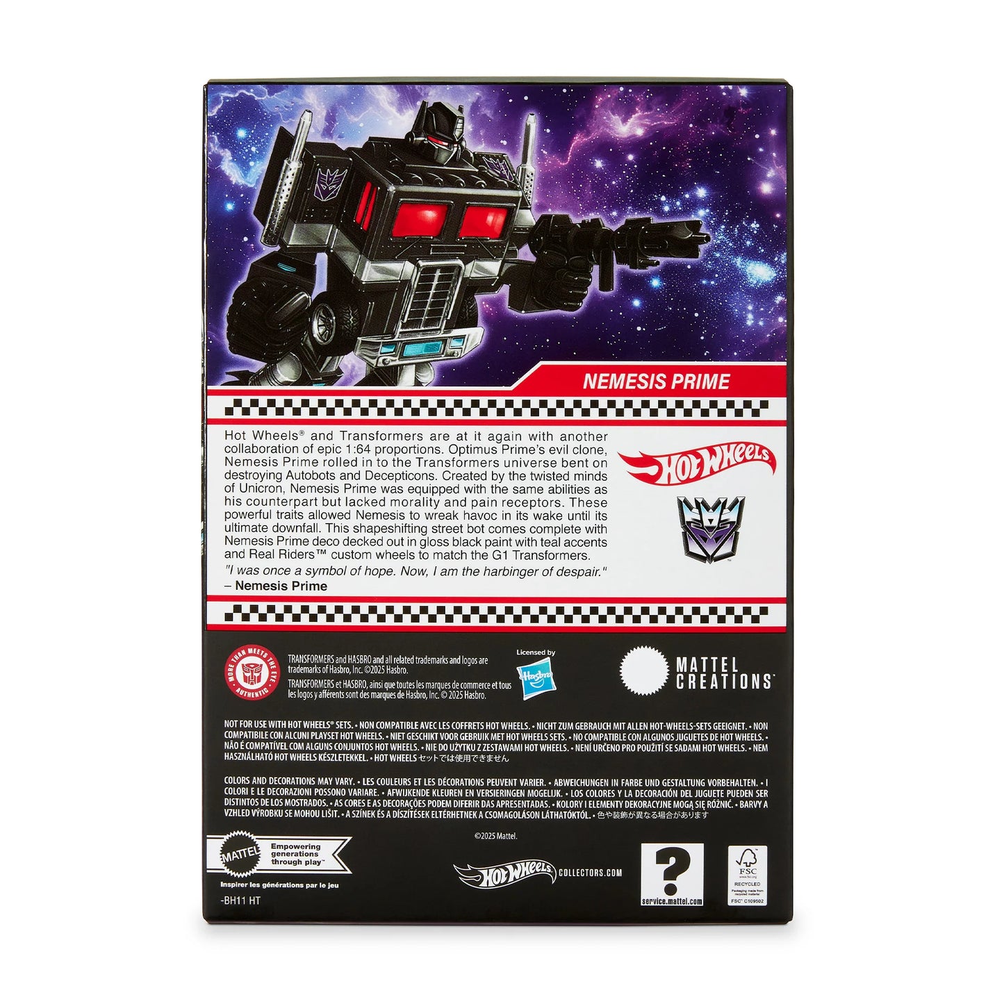 Hot Wheels Premium Transformers Nemesis Prime 1:64 Diecast - RLC Edition