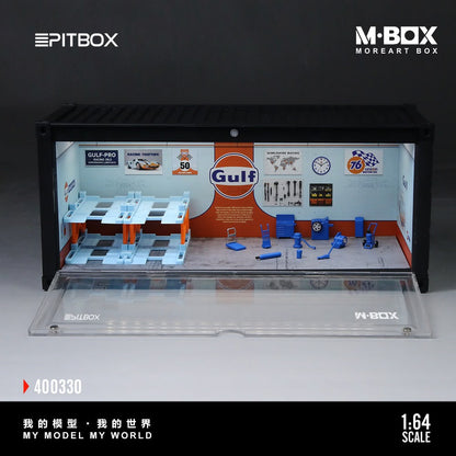 [PREORDER] PitBox - Gulf Racing Garage Diorama Display Case – 1:64 M-Box MoreArt Box Diorama