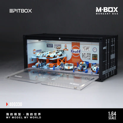 [PREORDER] PitBox - Gulf Racing Garage Diorama Display Case – 1:64 M-Box MoreArt Box Diorama
