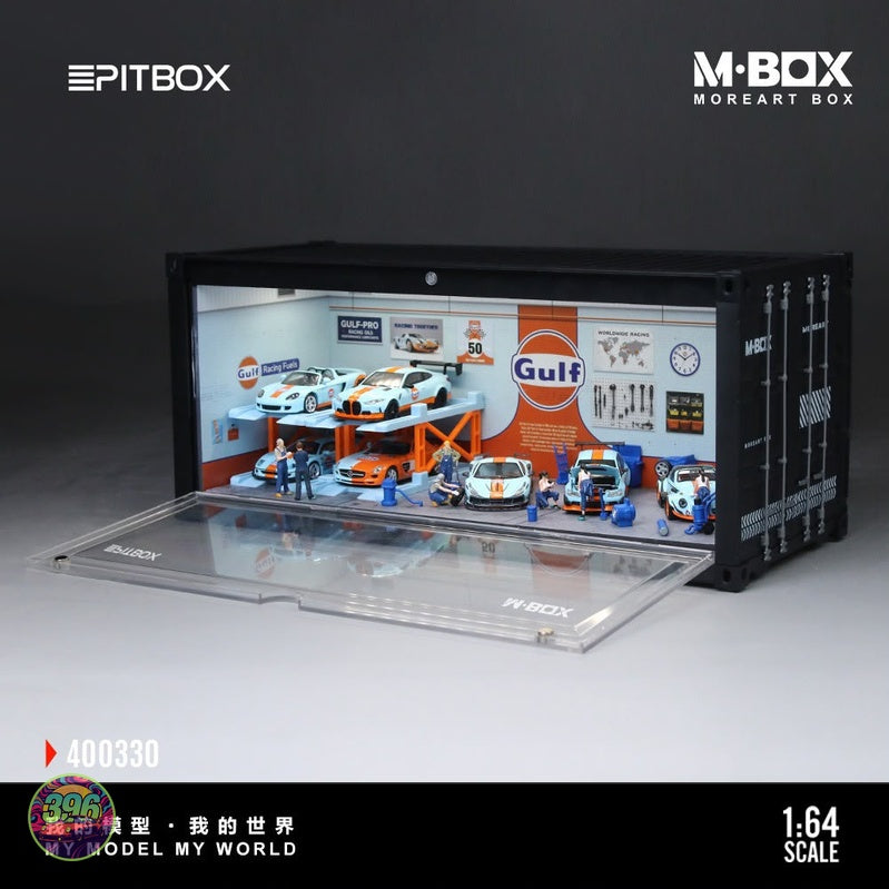 [PREORDER] PitBox - Gulf Racing Garage Diorama Display Case – 1:64 M-Box MoreArt Box Diorama
