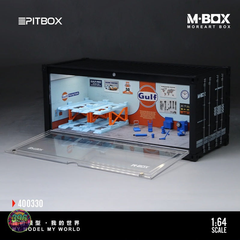 [PREORDER] PitBox - Gulf Racing Garage Diorama Display Case – 1:64 M-Box MoreArt Box Diorama