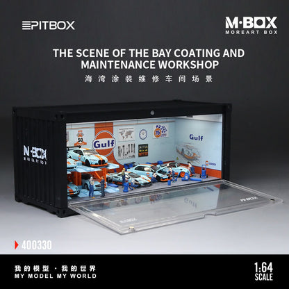 [PREORDER] PitBox - Gulf Racing Garage Diorama Display Case – 1:64 M-Box MoreArt Box Diorama