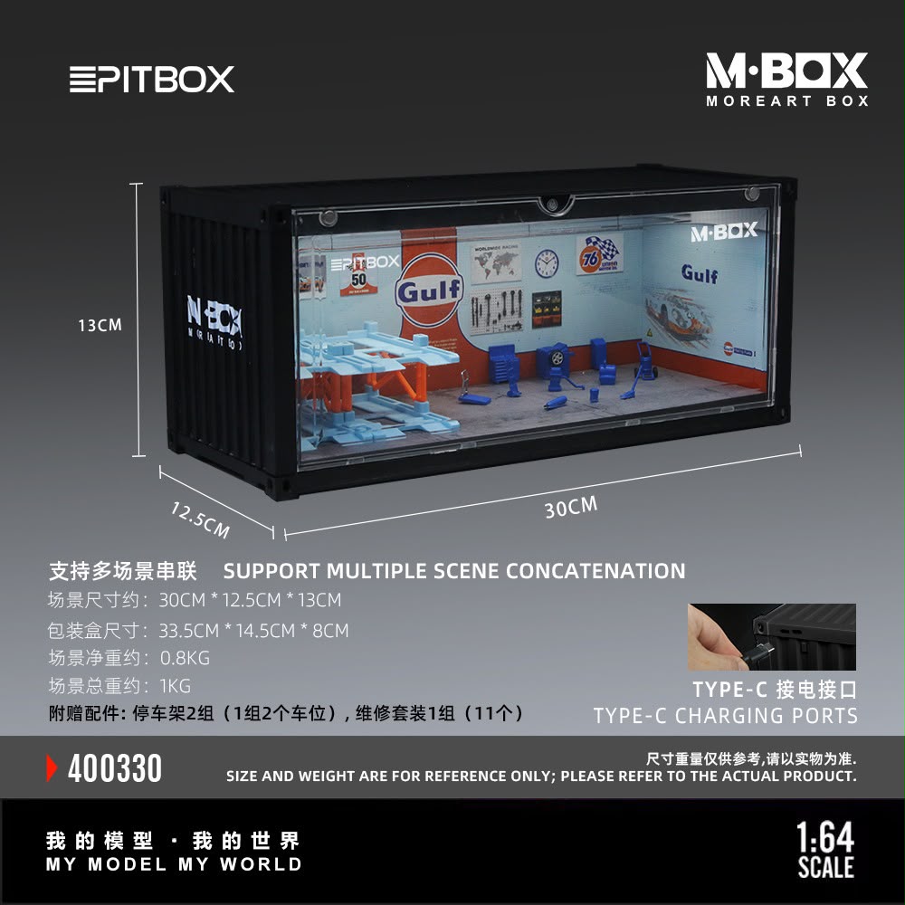 [PREORDER] PitBox - Gulf Racing Garage Diorama Display Case – 1:64 M-Box MoreArt Box Diorama