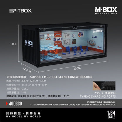 [PREORDER] PitBox - Gulf Racing Garage Diorama Display Case – 1:64 M-Box MoreArt Box Diorama